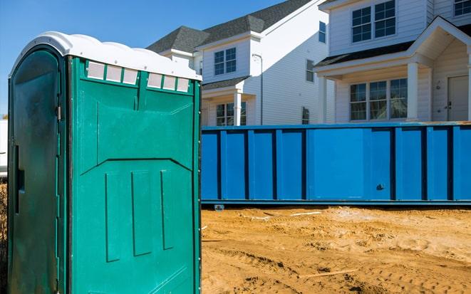 portable toilet and dumpster at a construction site project in Revere MA